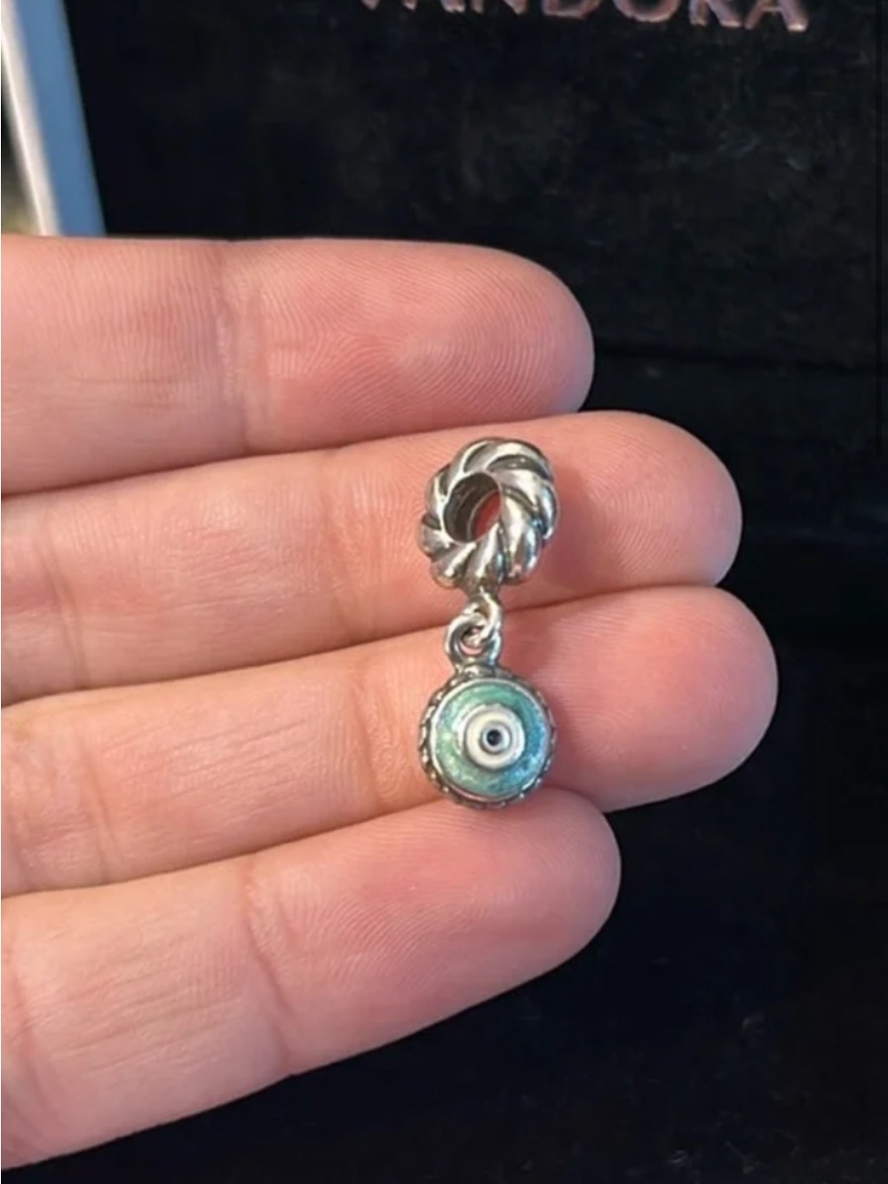 Pandora Silver Dangle Watchful Eye Charm in Teal